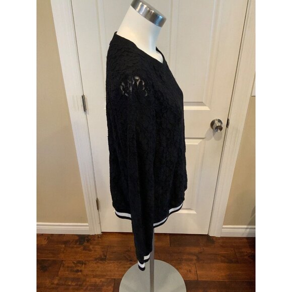 Michael Kors Black Floral Lace Long Sleeve Shirt W/Striped Elastic, Size M - Picture 4 of 8